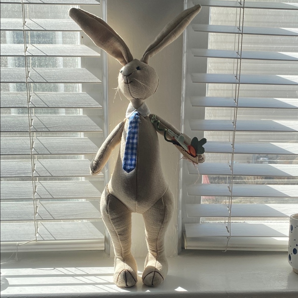 Charming Tan Bunny Plush with Blue Tie
